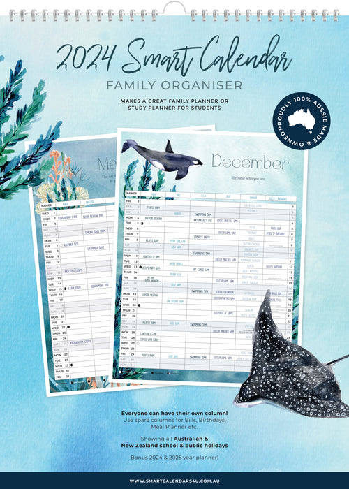 2024 Smart Calendar Family Organiser (Ocean Spiral)