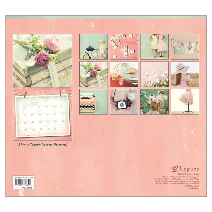 2024 Vintage Pink Wall Calendar