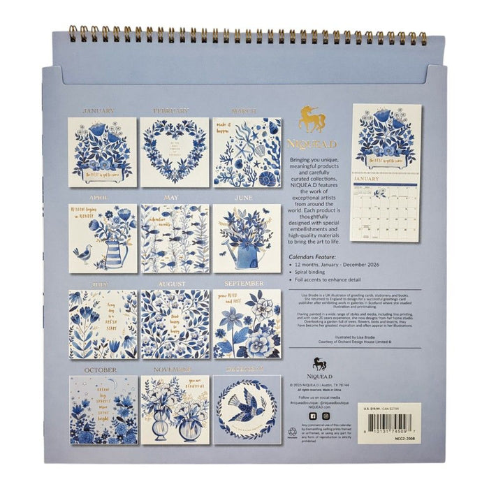 China Blue 2026 Square Wall Calendar