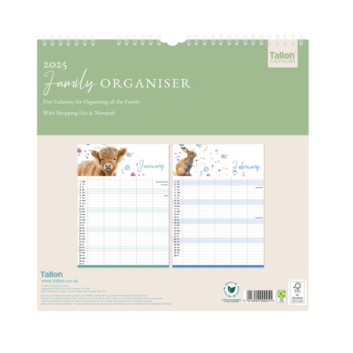 2025 Family Planner Animals Large Wall Calendar