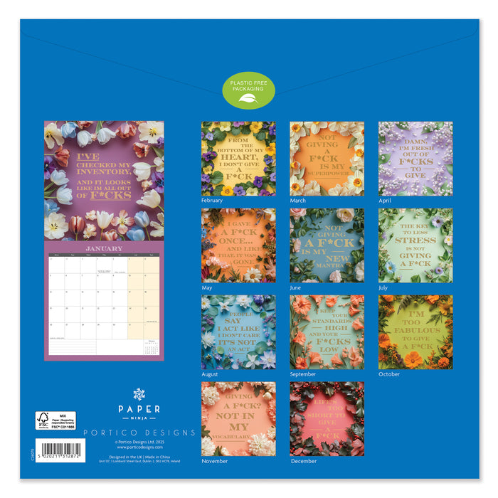 Not Giving a F*ck by Paper Ninja 2026 Square Wall Calendar