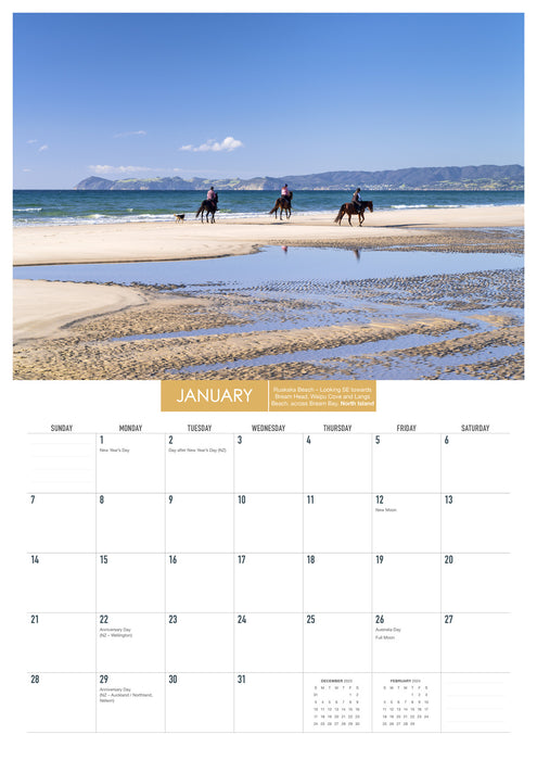 2024 New Zealand Beaches Wall Calendar