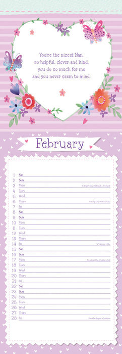 2025 To My Nan Slimline Wall Calendar
