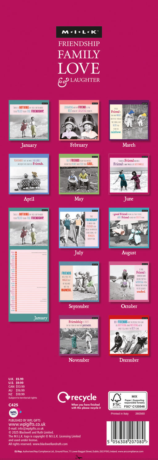 Milk Friendship 2026 Slimline Wall Calendar
