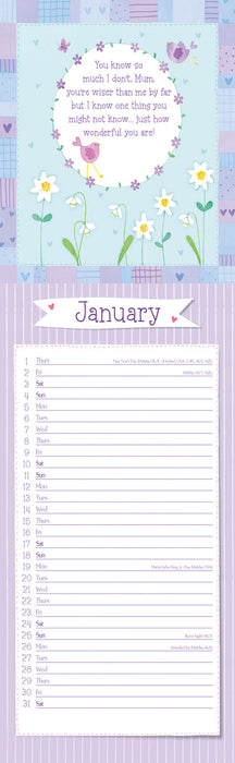 To My Mum Heartwarmers 2026 Slimline Wall Calendar