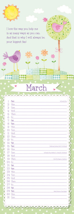 To My Daughter 2026 Slimline Wall Calendar