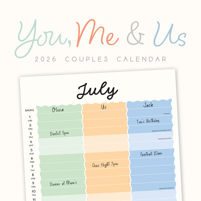 You Me and Us 2026 Square Wall Calendar