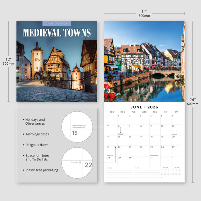Medieval Towns 2026 Square Wall Calendar