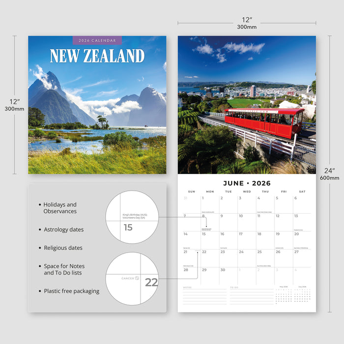 New Zealand 2026 Square Wall Calendar