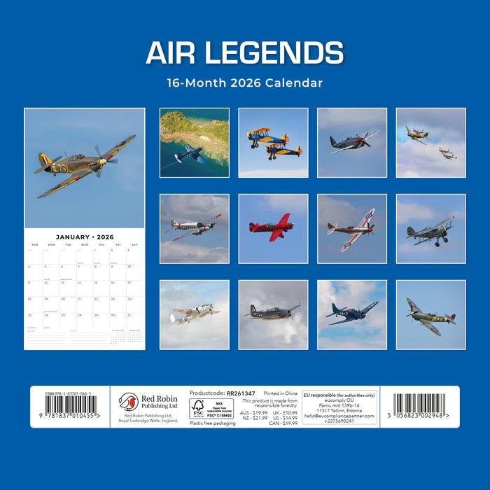 Air Legends 2026 Square Wall Calendar