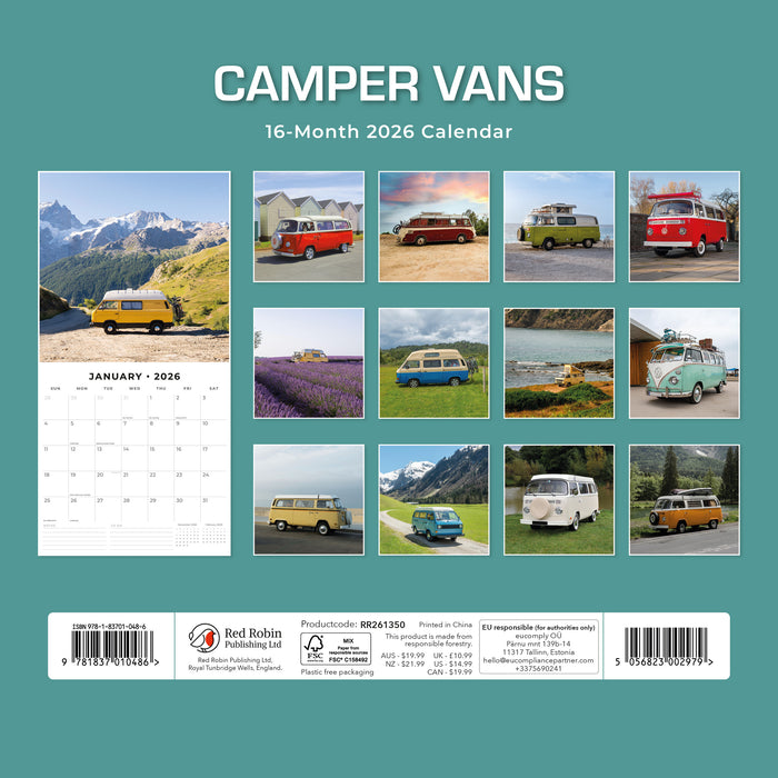 Camper Vans 2026 Square Wall Calendar