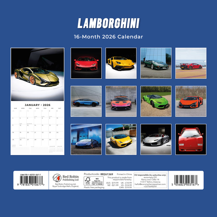 Lamborghini 2026 Square Wall Calendar