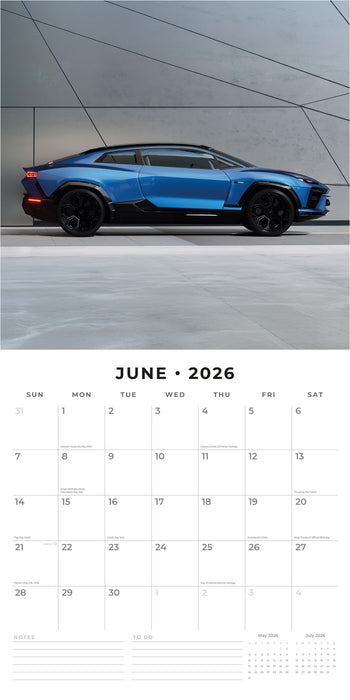 Lamborghini 2026 Square Wall Calendar