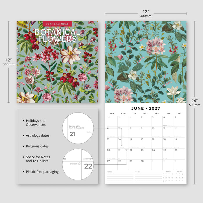 Botanical Flowers 2027 Square Wall Calendar