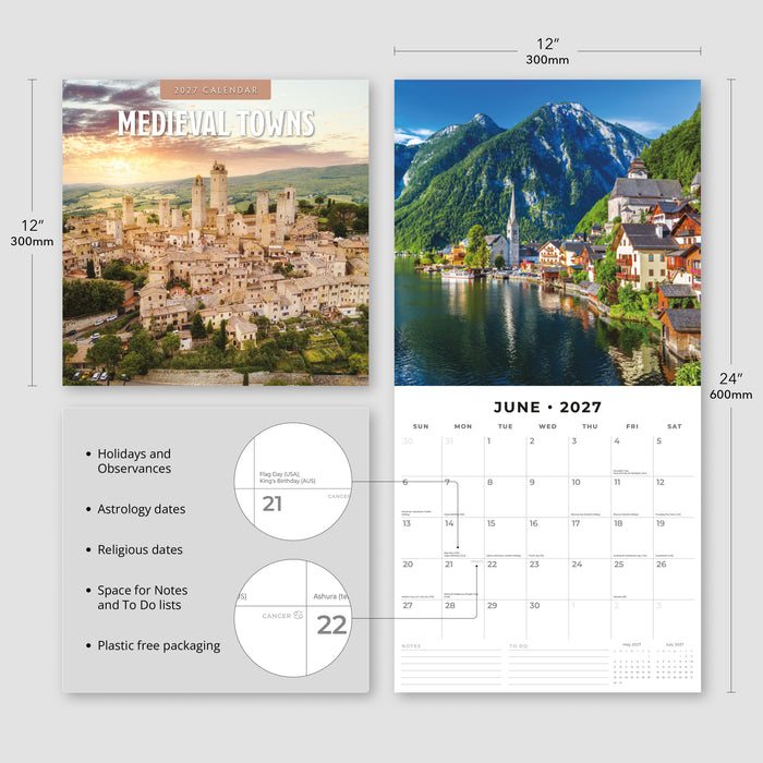Medieval Towns 2027 Square Wall Calendar