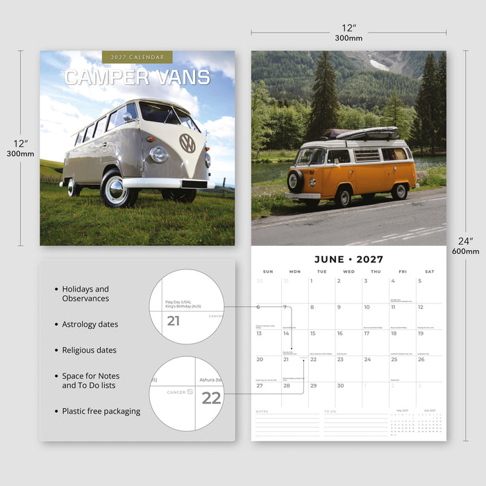 Camper Vans 2027 Square Wall Calendar