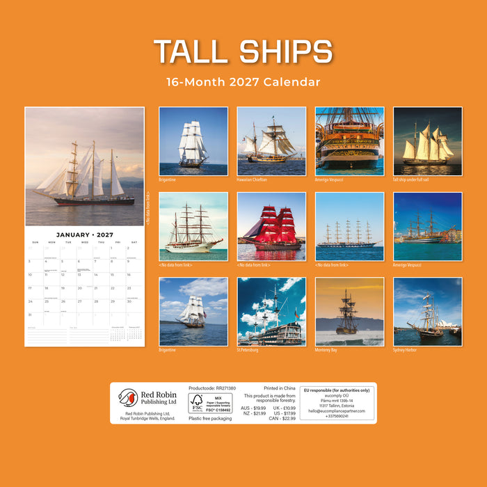 Tall Ships 2027 Square Wall Calendar