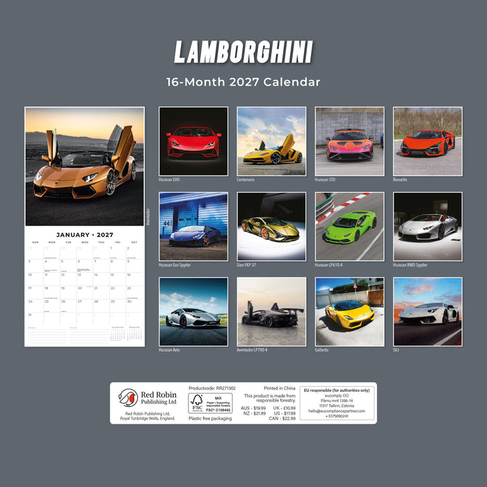 Lamborghini 2027 Square Wall Calendar
