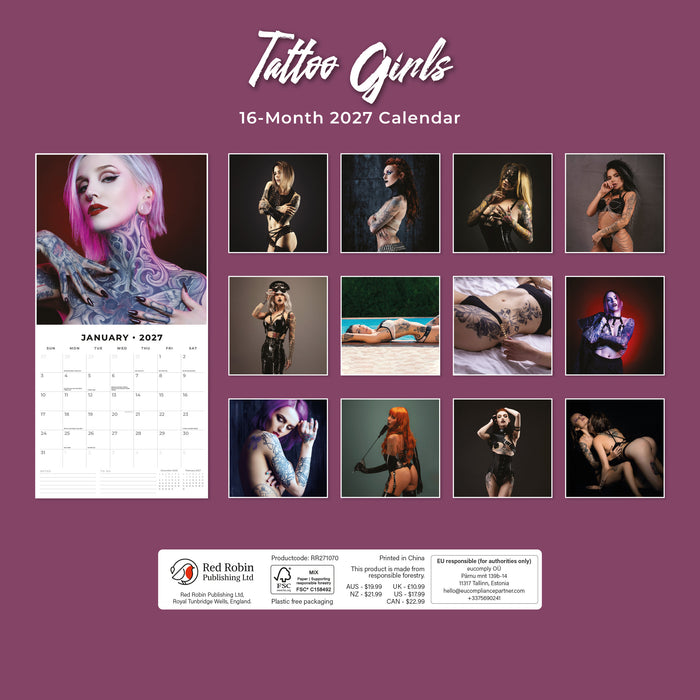 Tattoo Girls 2027 Square Wall Calendar