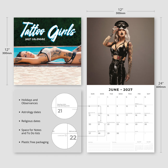 Tattoo Girls 2027 Square Wall Calendar