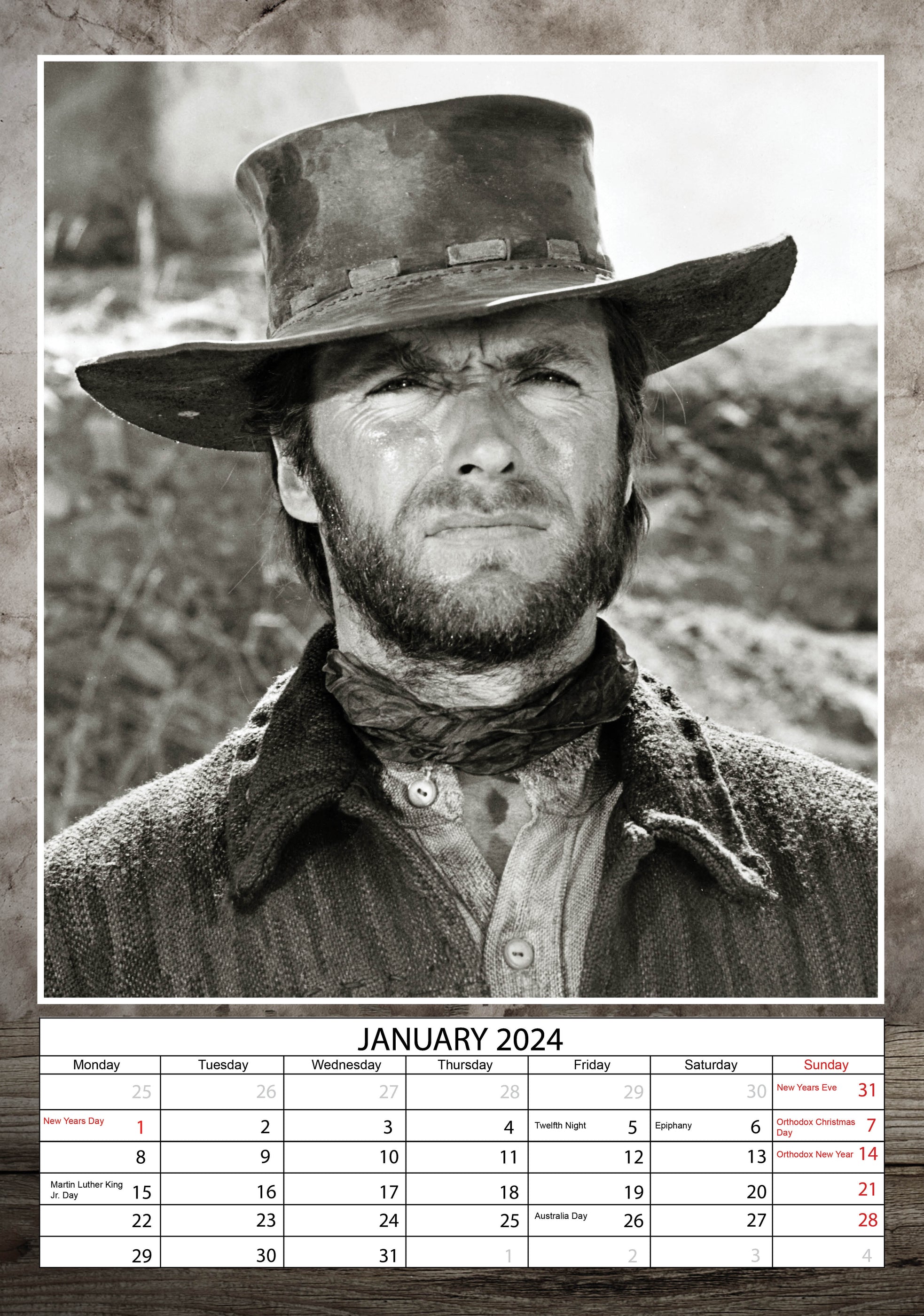 2024 Clint Eastwood Large Wall Calendar — Calendar Club