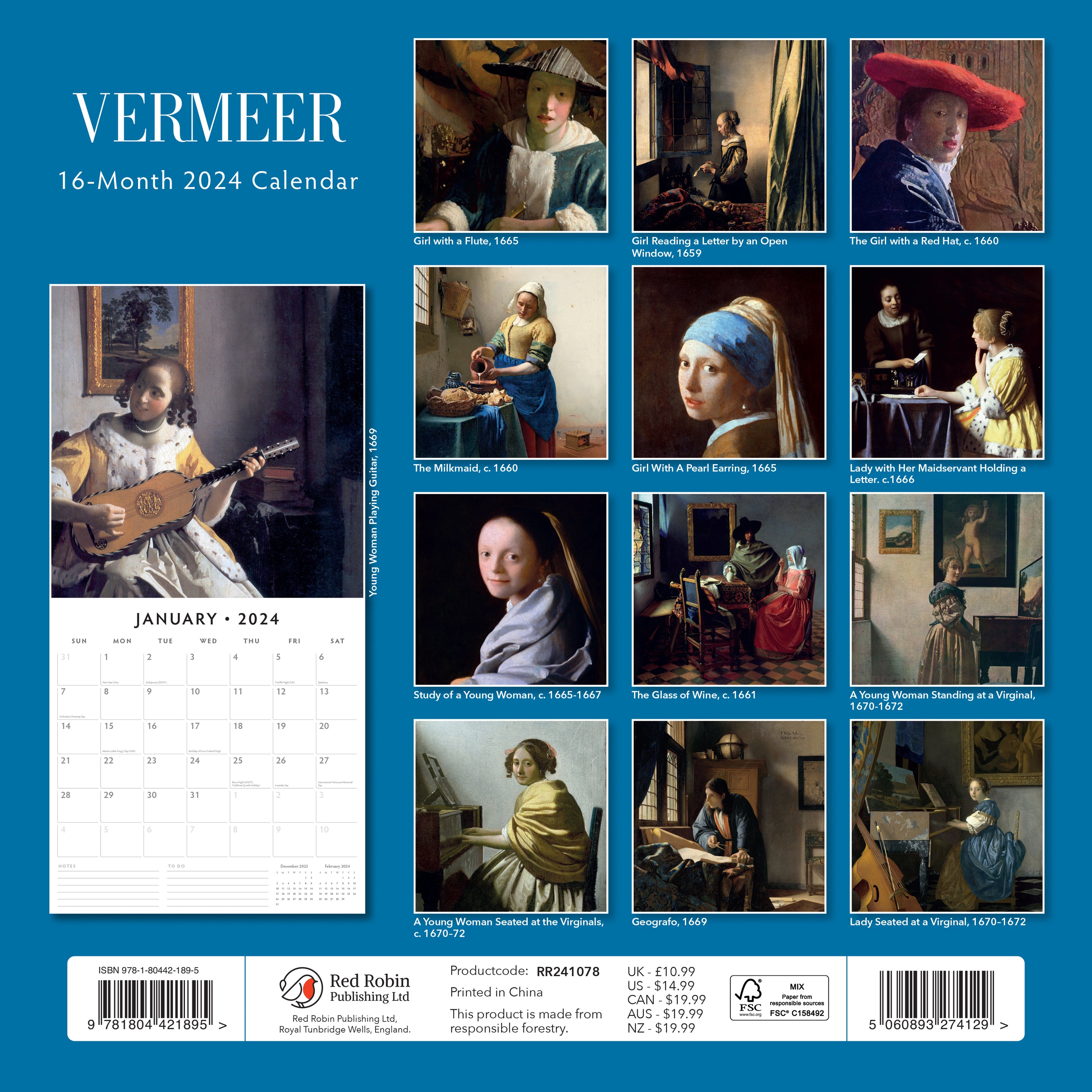 2024 Jan Vermeer Wall Calendar — Calendar Club