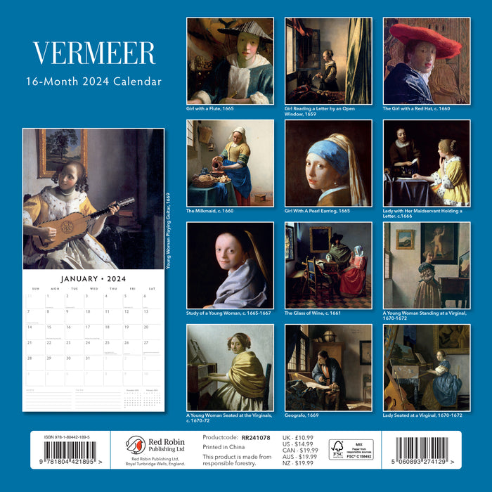 2024 Jan Vermeer Wall Calendar