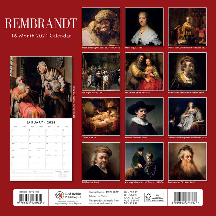 2024 Rembrandt Wall Calendar