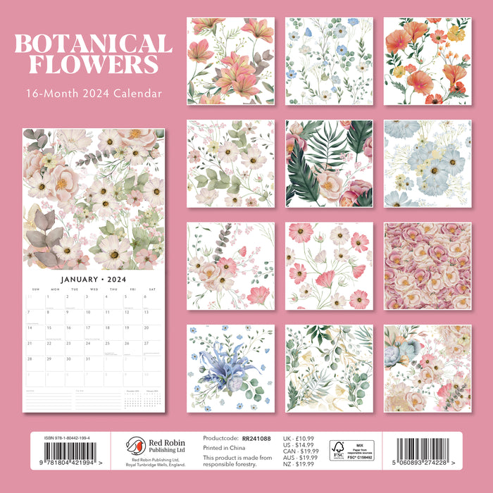 2024 Botanical Flowers Wall Calendar