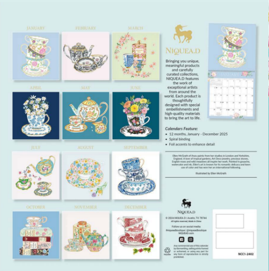 2025 Teacups Wall Calendar