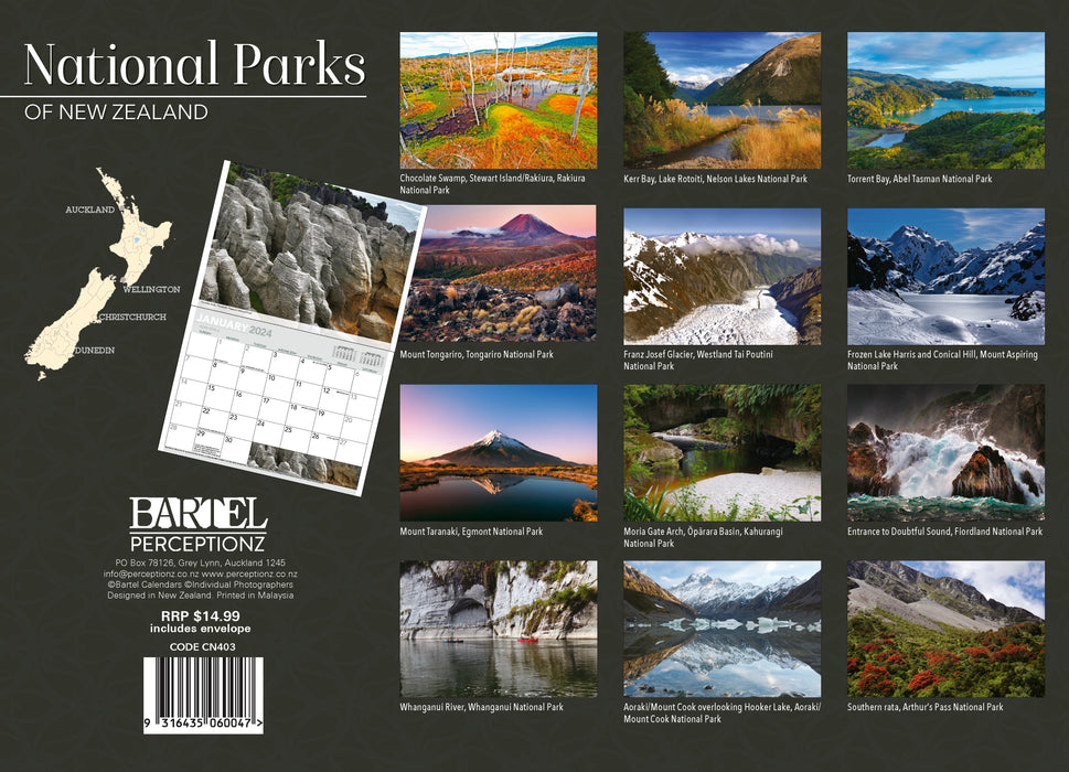 2024 National Parks of New Zealand Wall Calendar