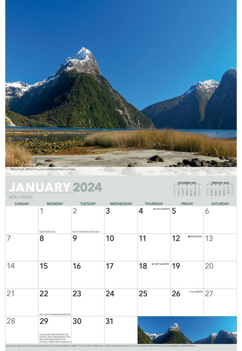2024 Spectacular New Zealand Horizontal Wall Calendar