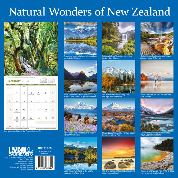 2024 Natural Wonders of New Zealand Wall Calendar