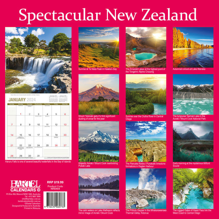 2024 Spectactular New Zealand Wall Calendar