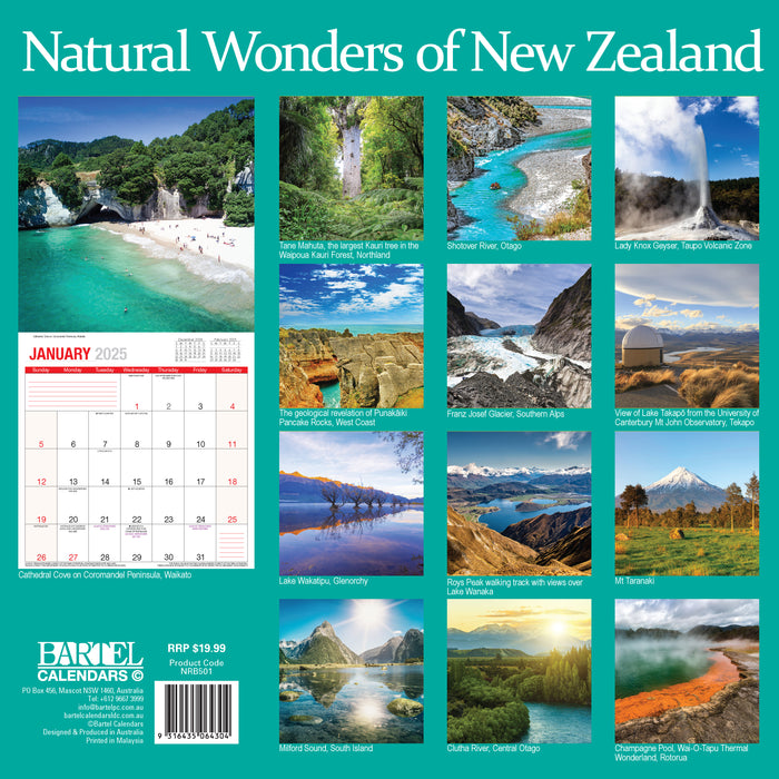 2025 Natural Wonders of New Zealand Wall Calendar