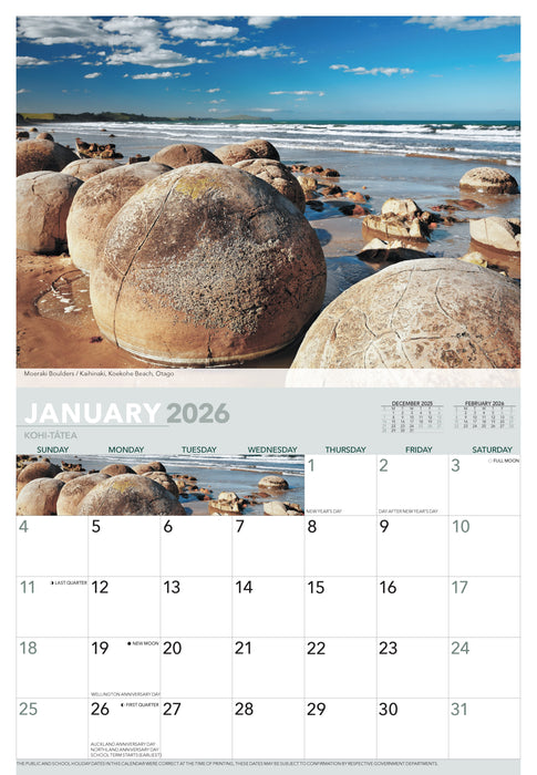 Unique New Zealand Landscapes 2026 A4 Wall Calendar