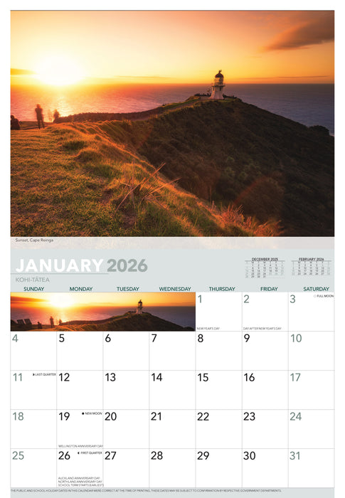Aotearoa 2026 A4 Wall Calendar