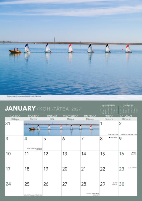 Spirit of New Zealand 2027 A4 Wall Calendar