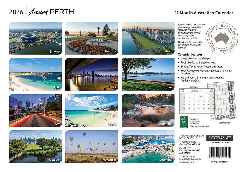 Around Perth 2026 A4 Wall Calendar