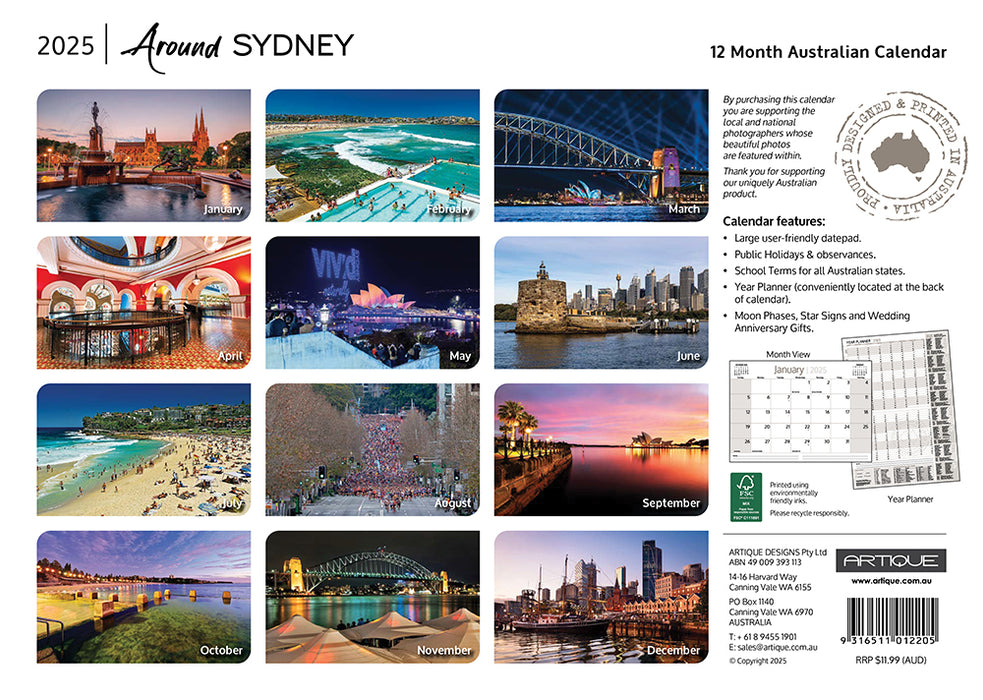 2025 Around Sydney Wall Calendar