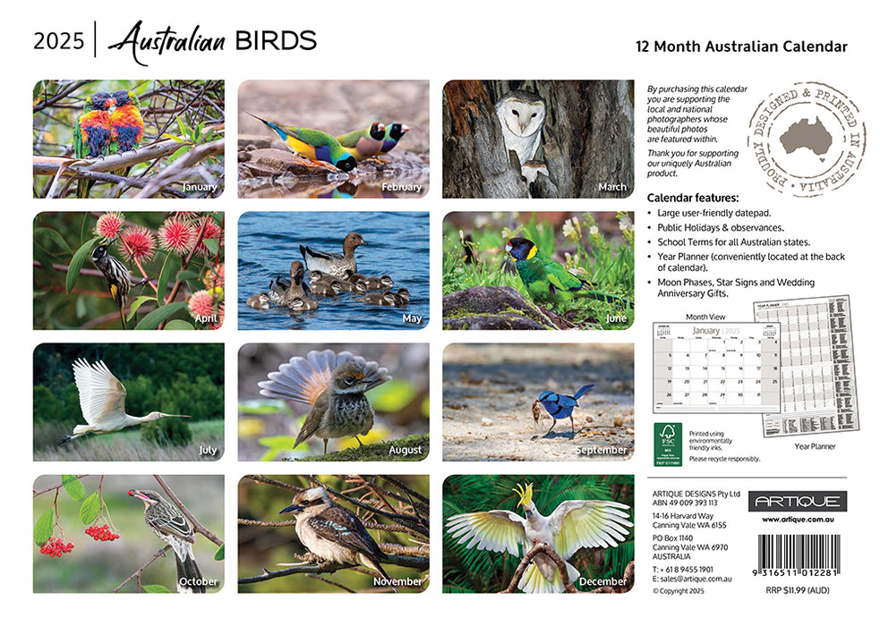 2025 Australian Birds Wall Calendar