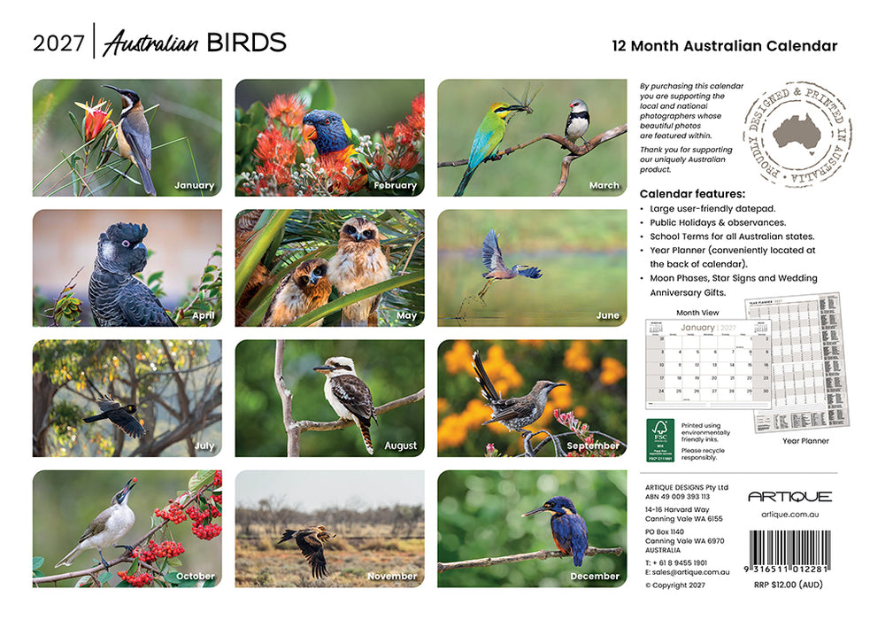 Australian Birds 2027 Wall Calendar