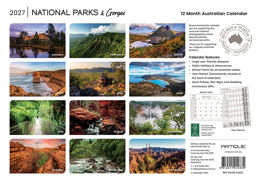 National Parks & Gorges 2027 Wall Calendar