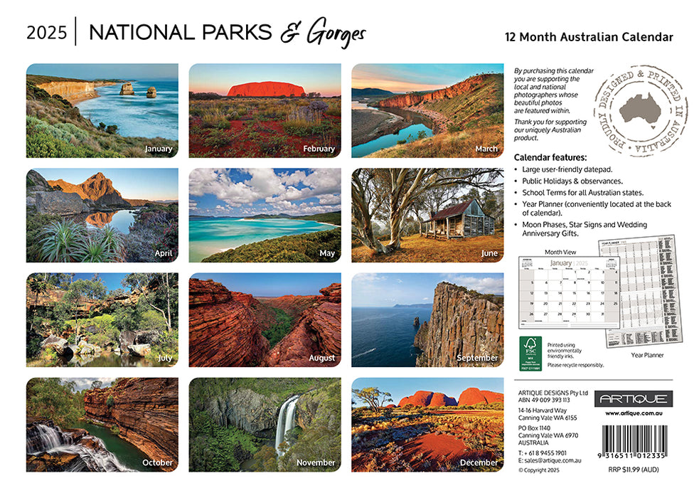 2025 National Parks & Gorges Wall Calendar
