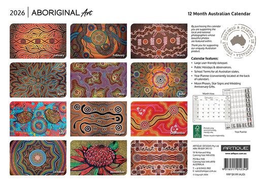 Aboriginal Art 2026 A4 Wall Calendar