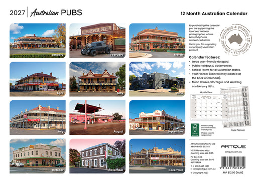 Australian Pubs 2027 Wall Calendar