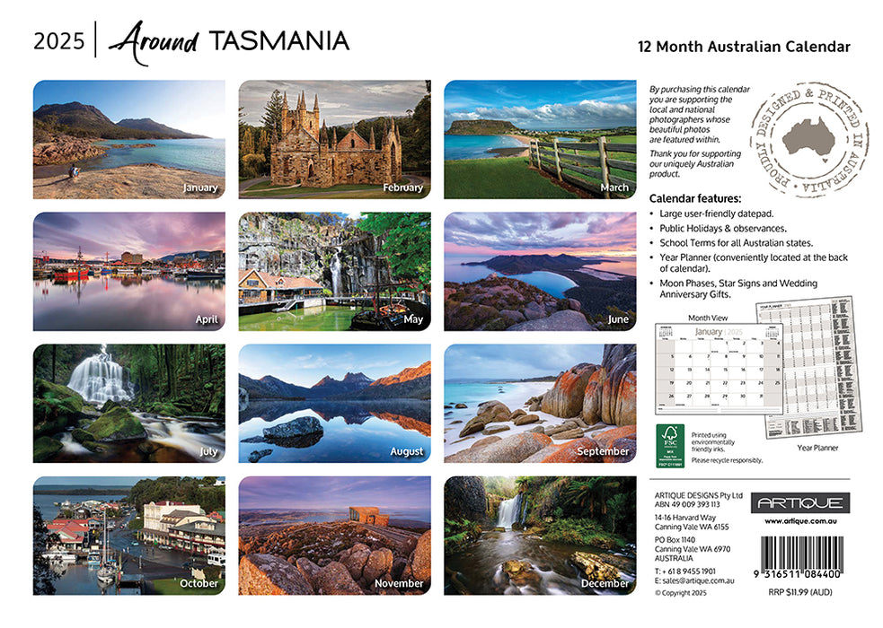 2025 Around Tasmania Wall Calendar
