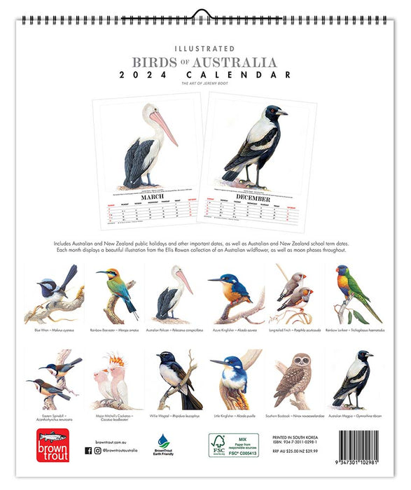 2024 Birds of Australia: The Art of Jeremy Boot Large Wall Calendar