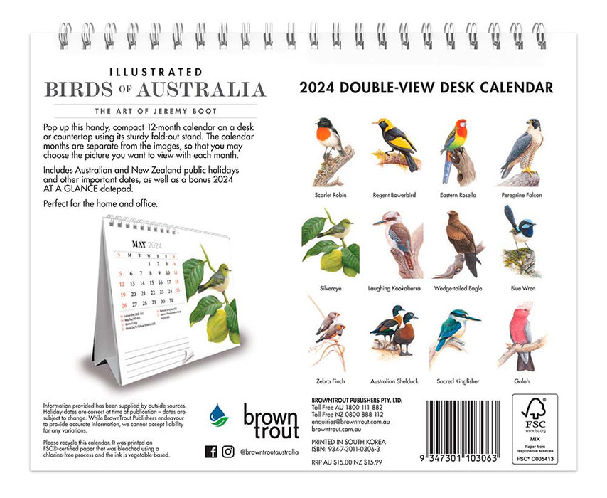 2024 Birds of Australia The Art of Jeremy Boot Desk Easel Calendar