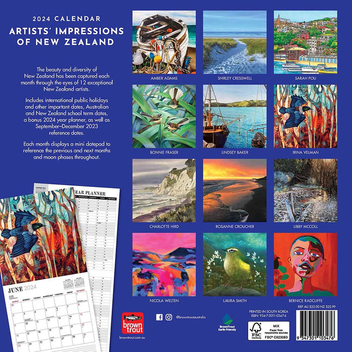 2024 Artists' Impressions of New Zealand Wall Calendar